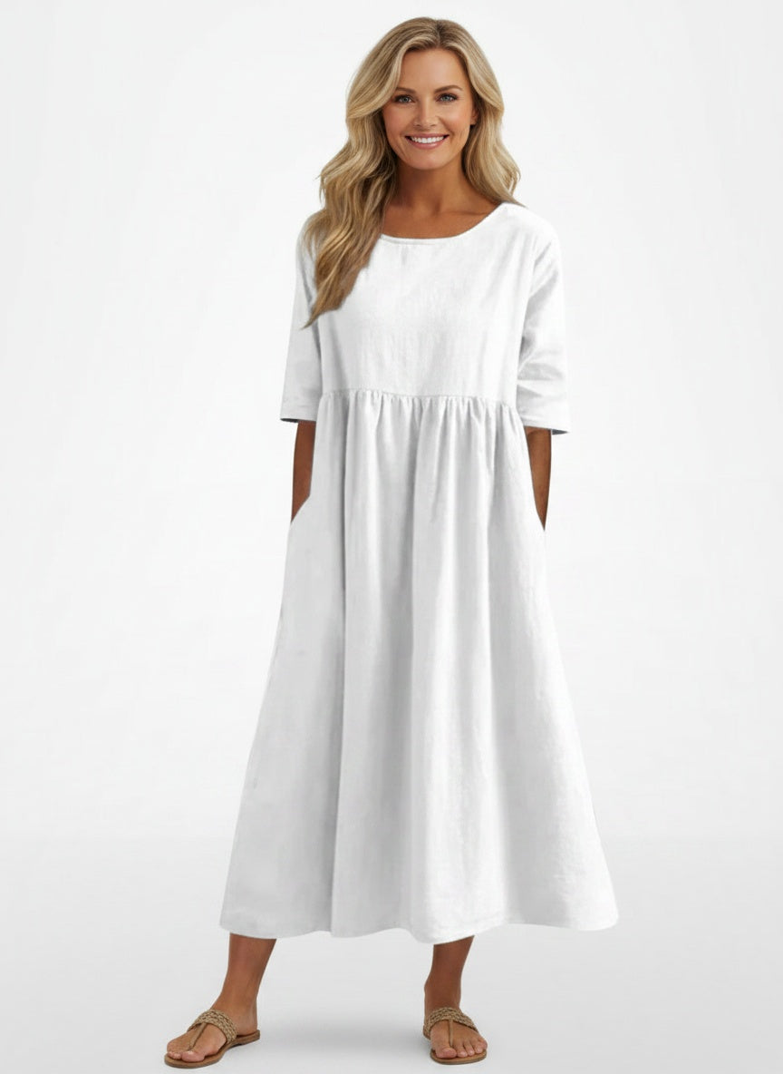Full body view of the model wearing Robe d'été midi à coupe confortable femme