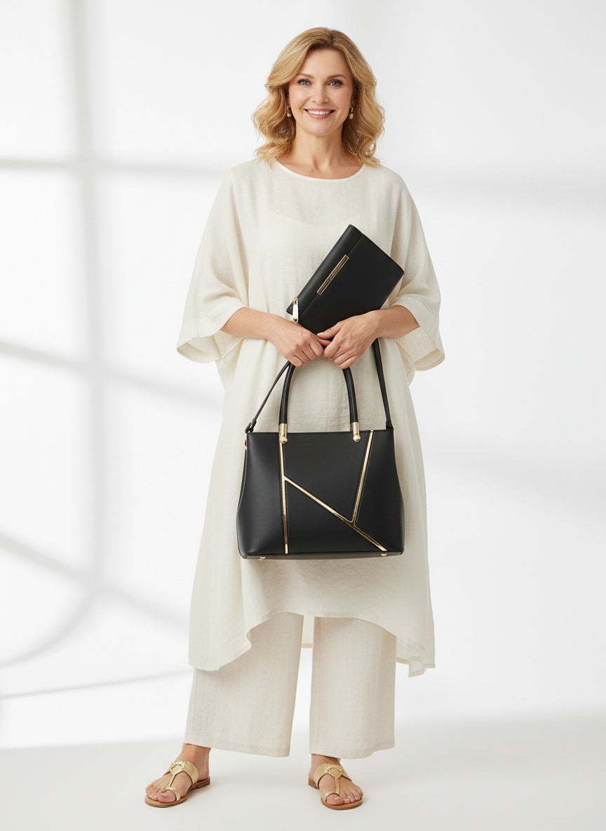 Full body view of the model wearing Ensemble de sacs à main deux pièces avec pochette femme