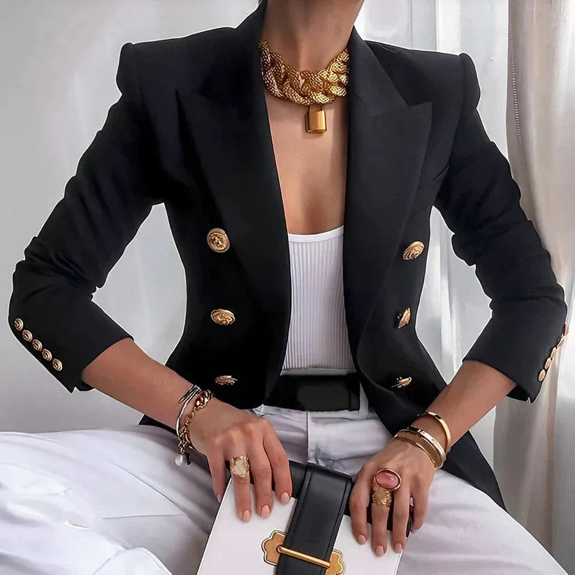 Blazer femme droit doublé à épaules structurées, col à revers et manches longues 1