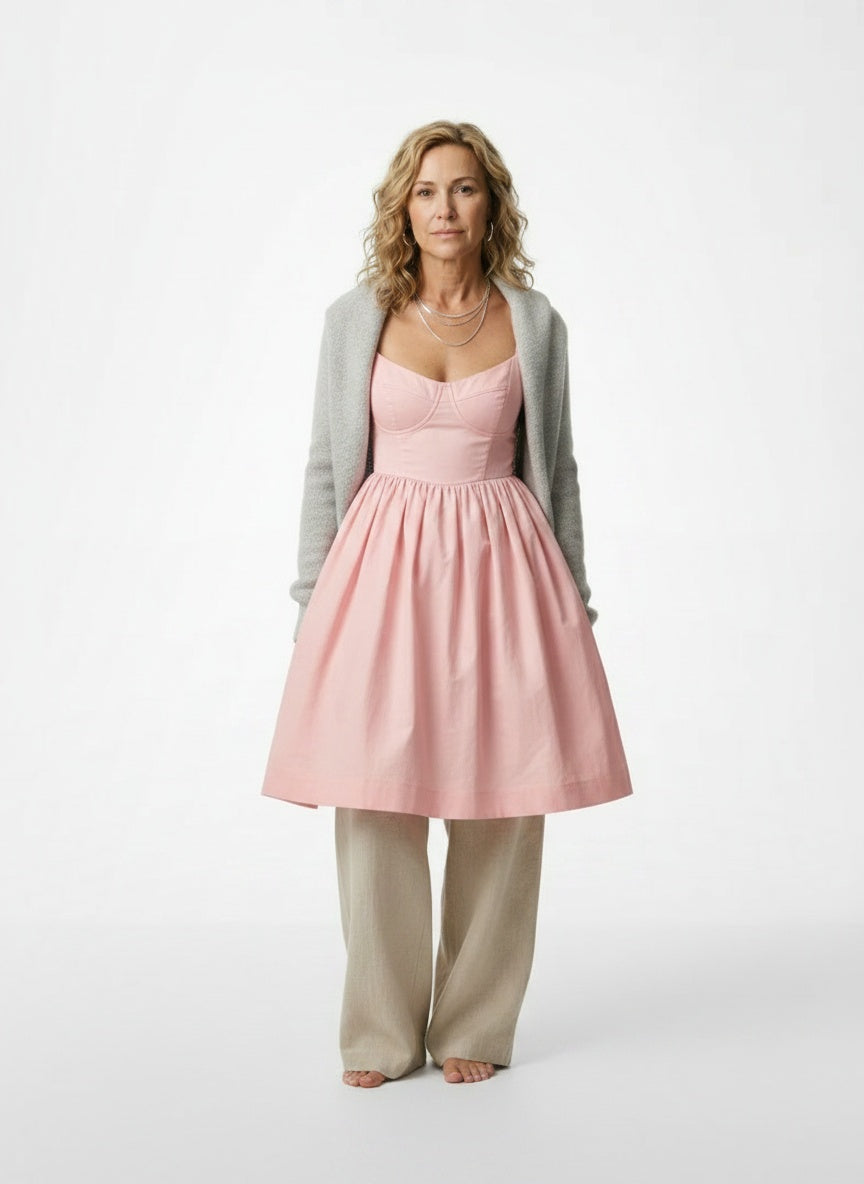 Full body view of the model wearing Robe d'été midi sans manches coupe A femme