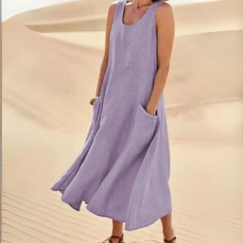 Robe d'été midi à col rond femme