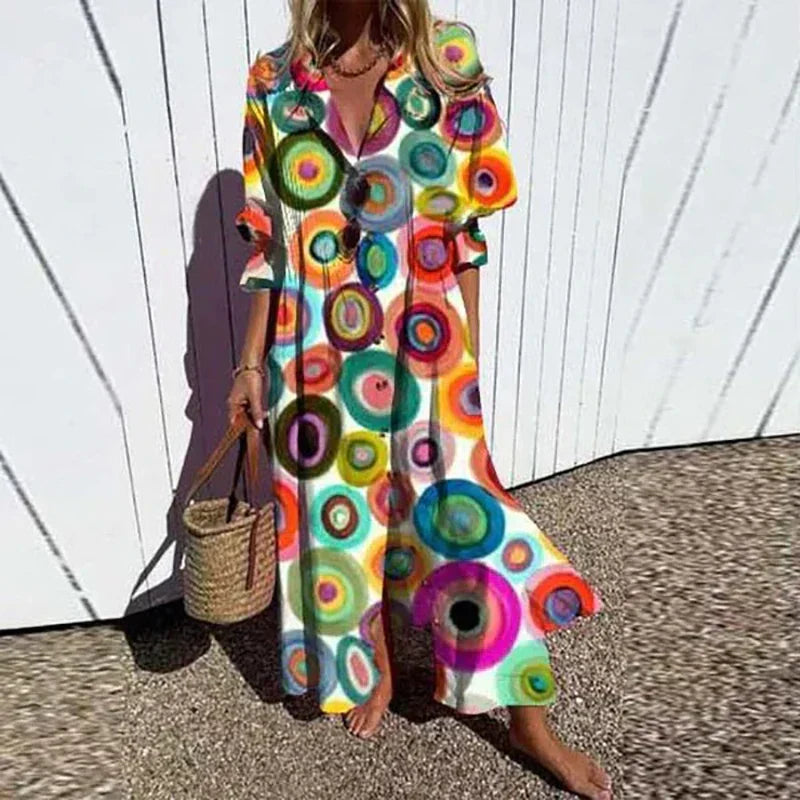 Robe maxi bohème à col en V femme