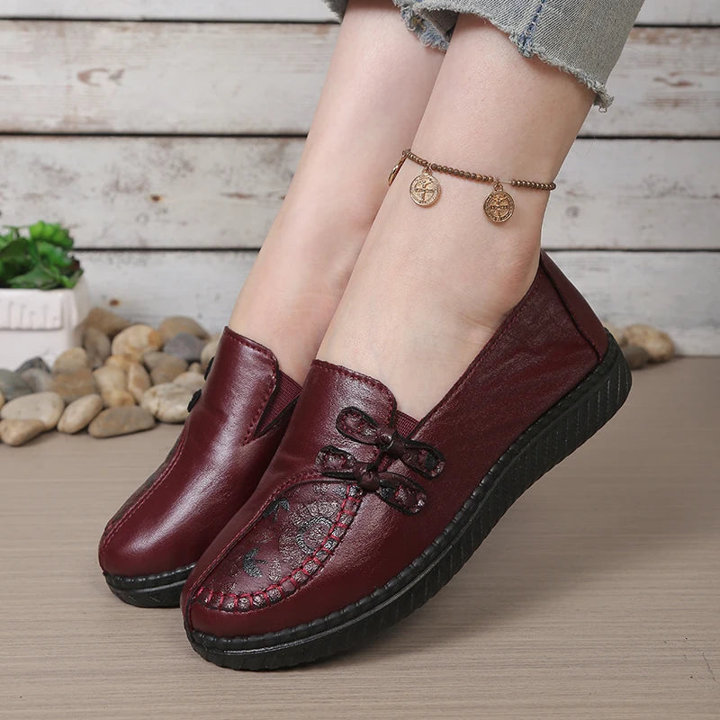 Mocassins femme plats à bout rond avec nœuds décoratifs 1