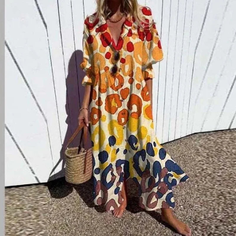 Robe maxi bohème à col en V femme