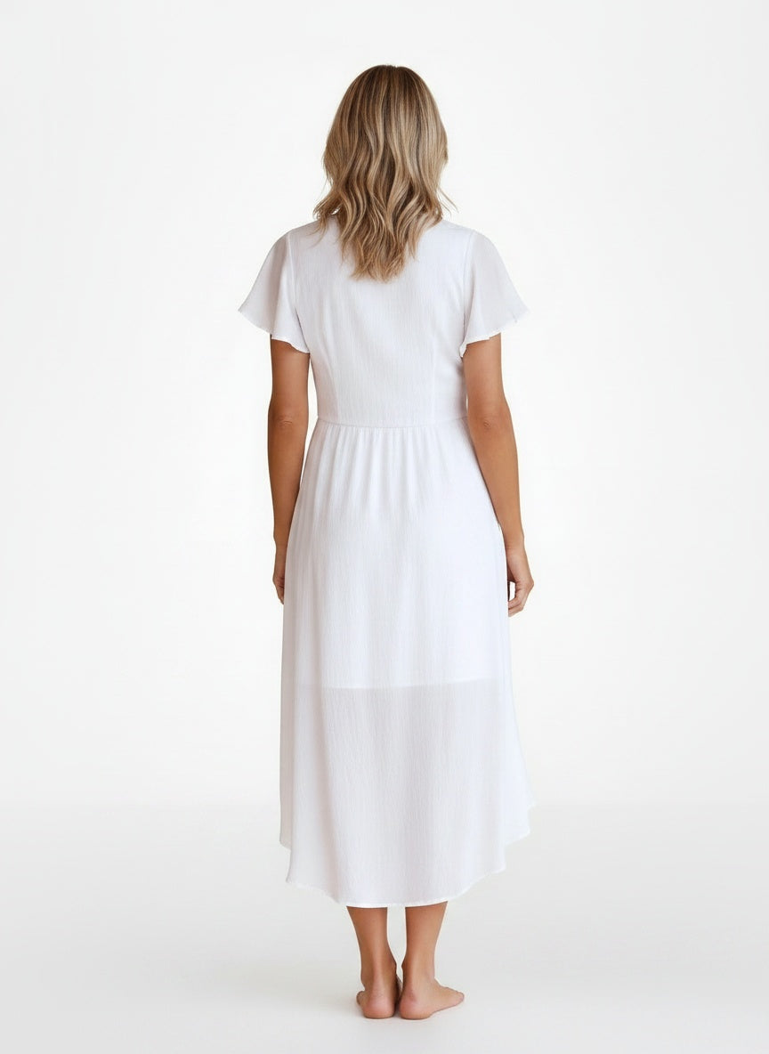 Back pose of the model wearing Robe midi élégante femme