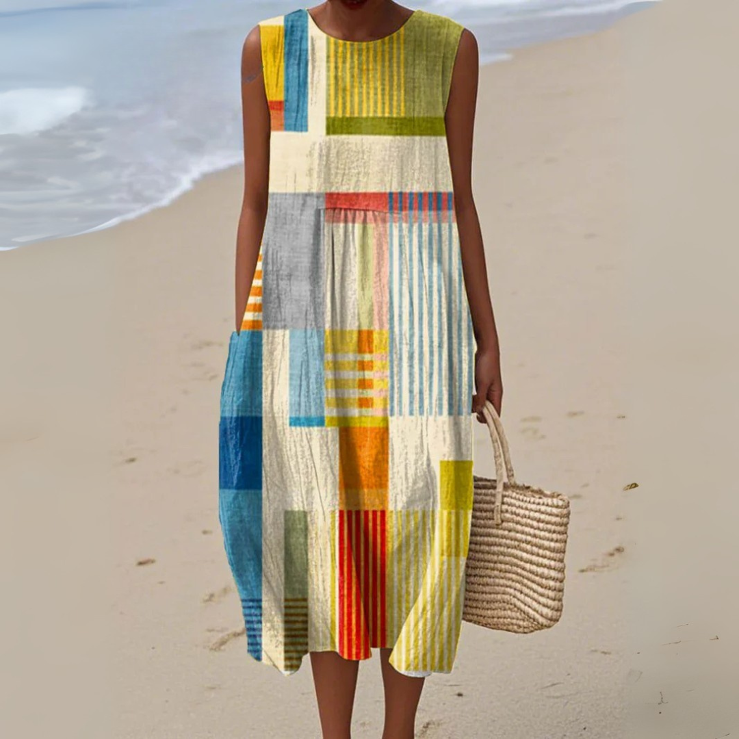 Robe d'été à imprimé géométrique éclatant femme