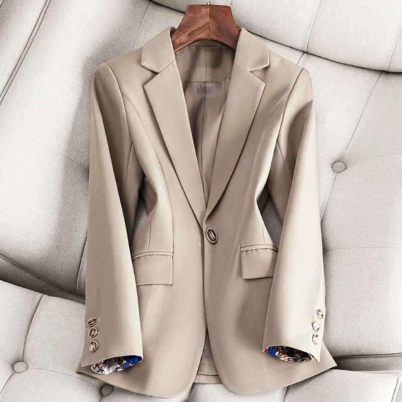 Blazer femme léger en coton et polyester à un bouton avec col à revers pour le travail et la soirée 4