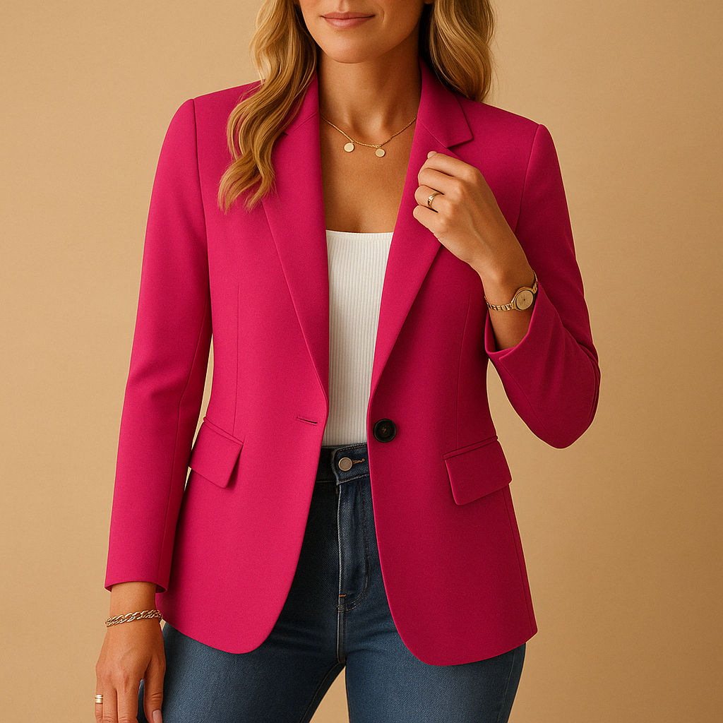 Blazer femme à un bouton avec col à revers et poches à rabat, coupe droite pour le travail et le quotidien 2
