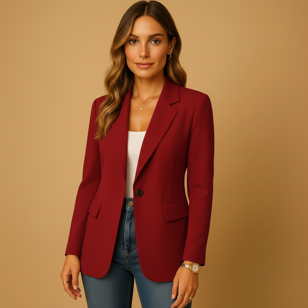 Blazer femme à un bouton avec col à revers et poches à rabat, coupe droite pour le travail et le quotidien 3