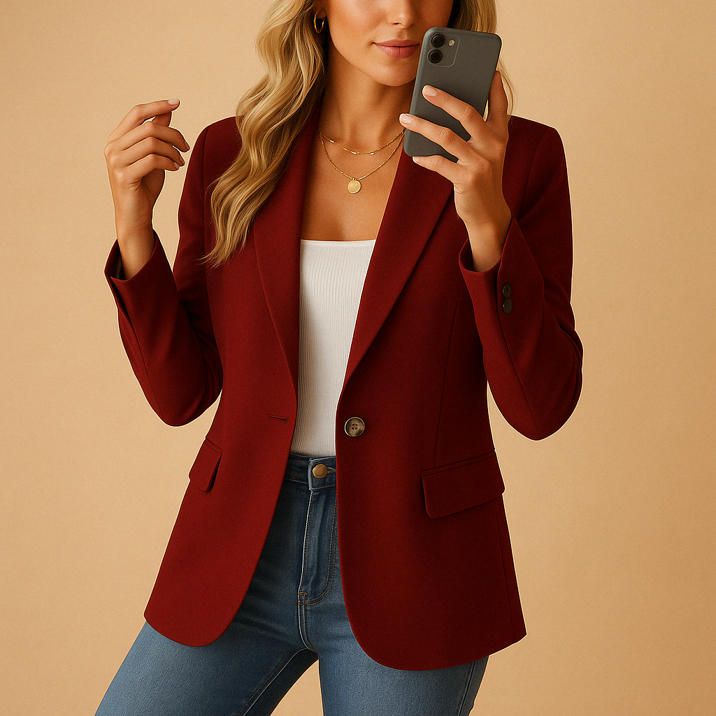 Blazer femme à un bouton avec col à revers et poches à rabat, coupe droite pour le travail et le quotidien 5