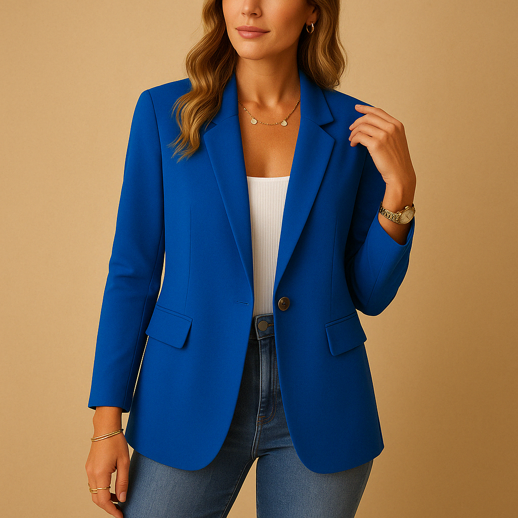 Blazer femme à un bouton avec col à revers et poches à rabat, coupe droite pour le travail et le quotidien 6