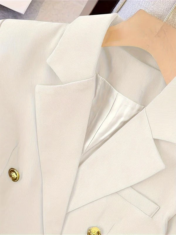 Blazer femme croisé à boutons dorés, col à revers et poches à rabat 7