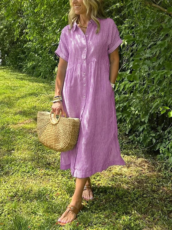 Robe chemise midi rayée boutonnée femme