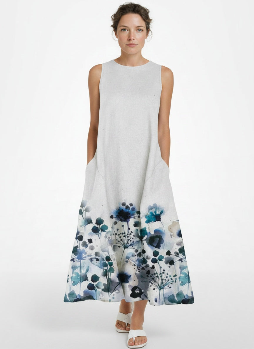 Full body view of the model wearing Robe d'été midi à imprimé floral femme