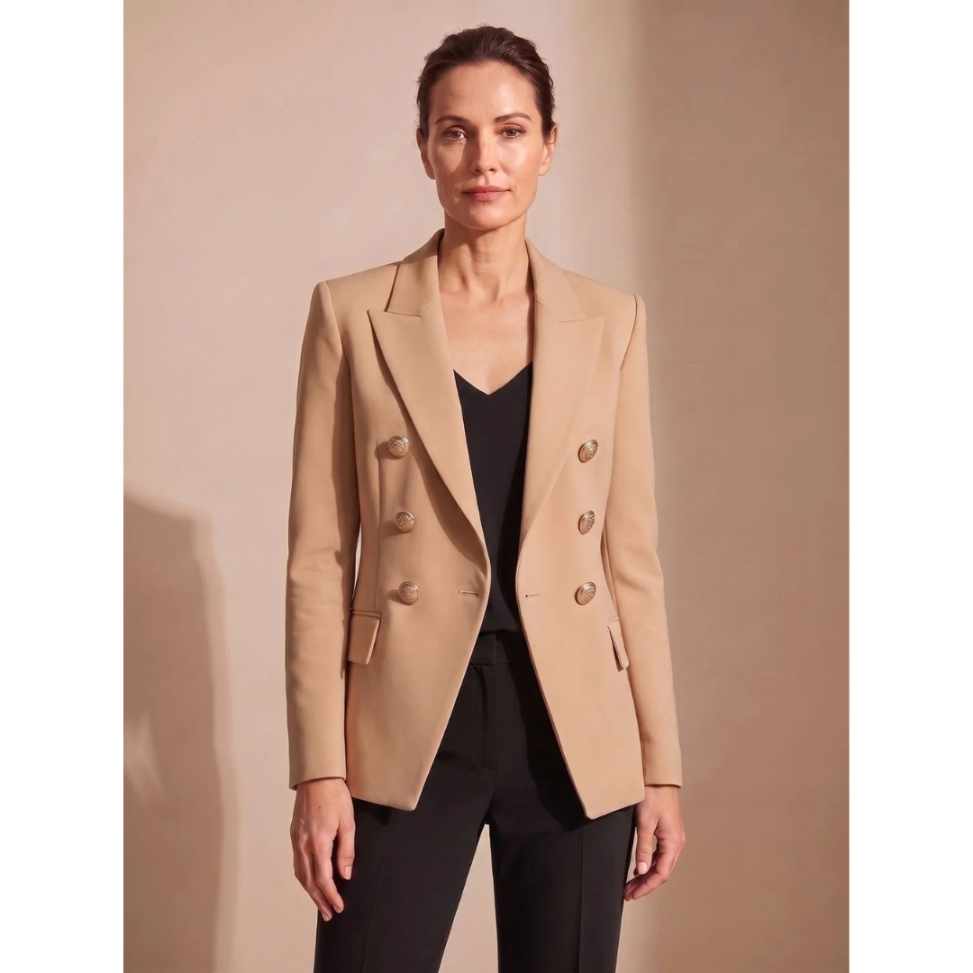 Blazer femme à boutons dorés col à revers et poches à rabat 2