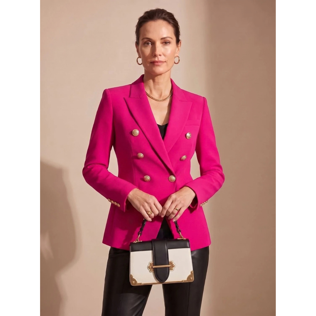 Blazer femme à boutons dorés col à revers et poches à rabat 4