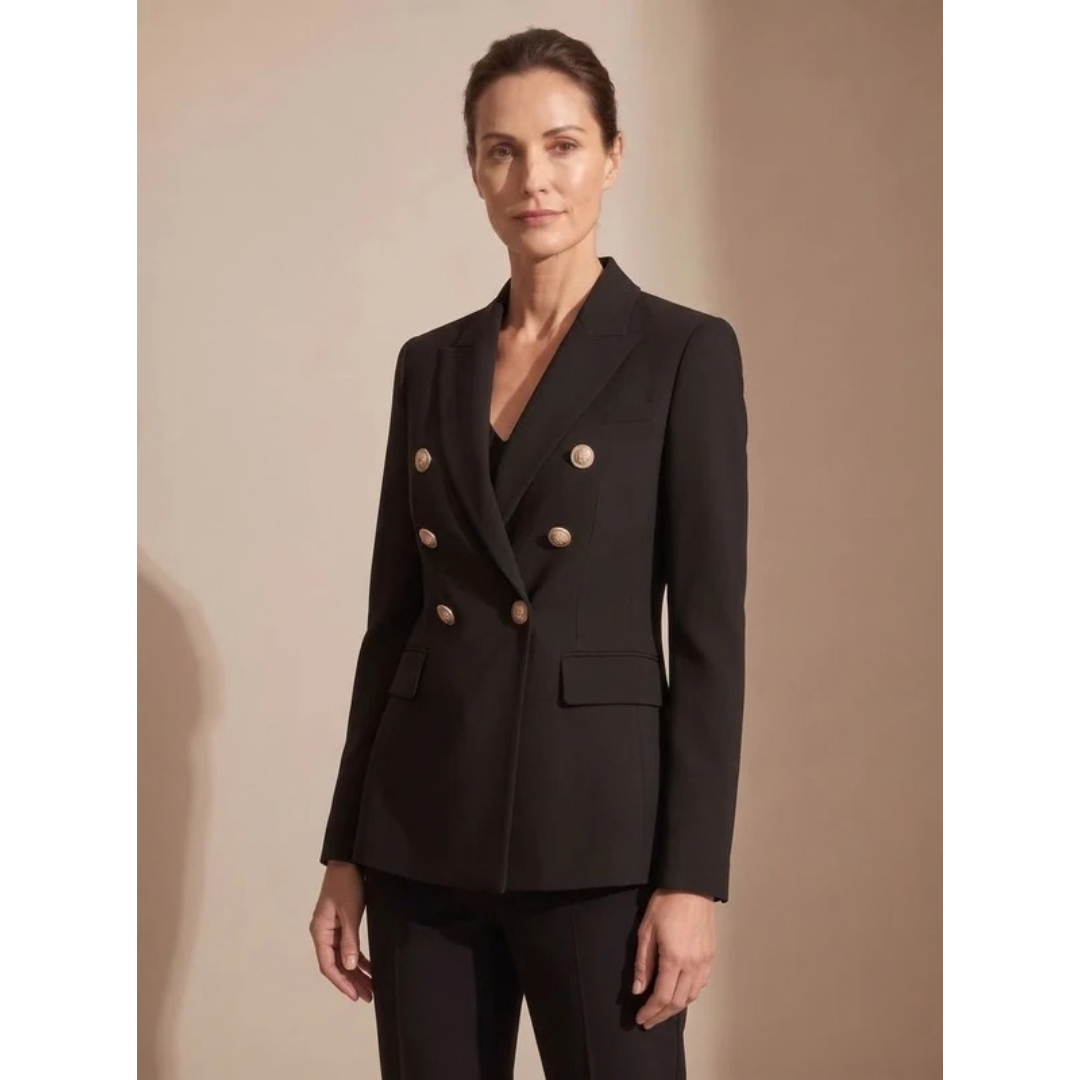 Blazer femme à boutons dorés col à revers et poches à rabat 8