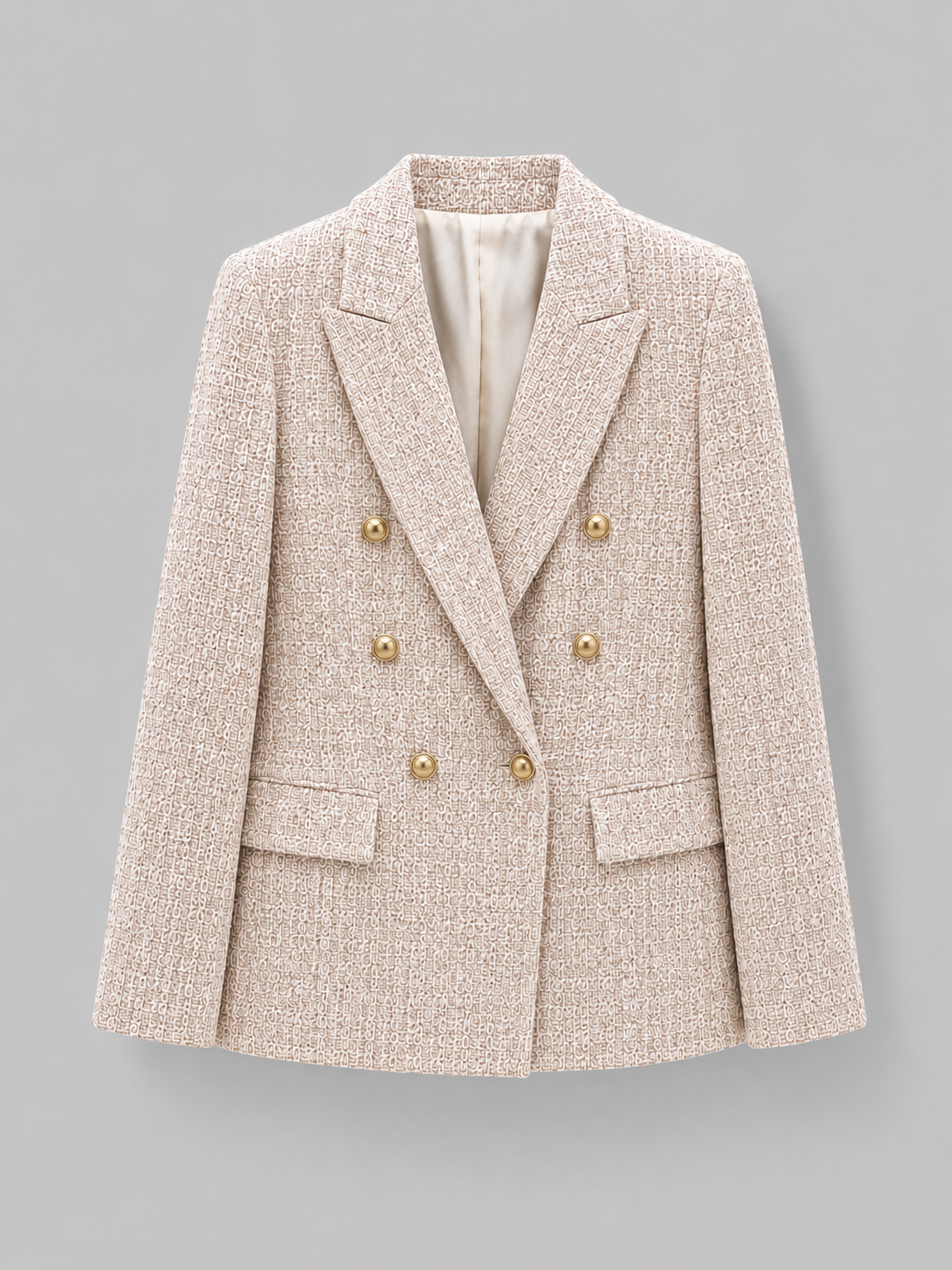 Blazer femme cintré en tweed à double boutonnage doré 4