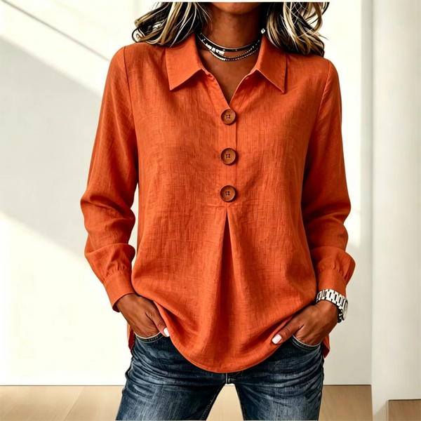 Blouse femme à col classique et boutons décoratifs 12