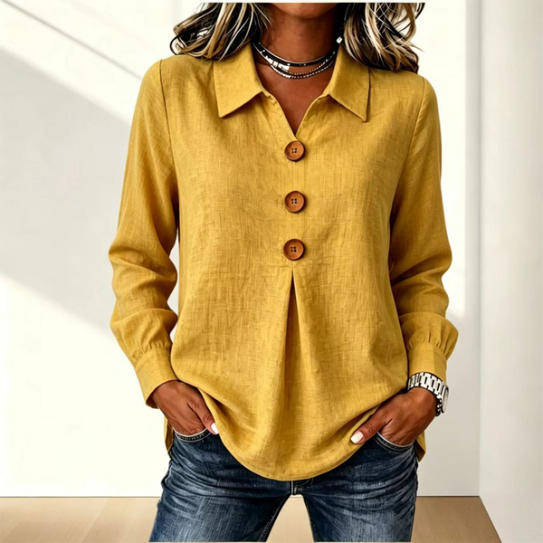 Blouse femme à col classique et boutons décoratifs 13