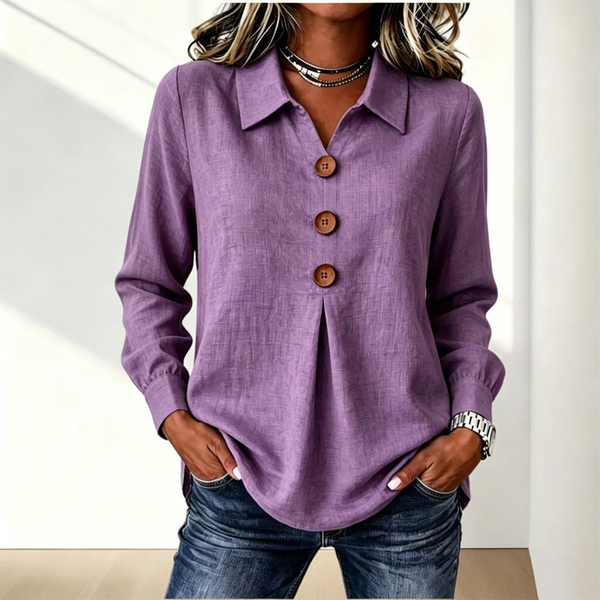 Blouse femme à col classique et boutons décoratifs 14