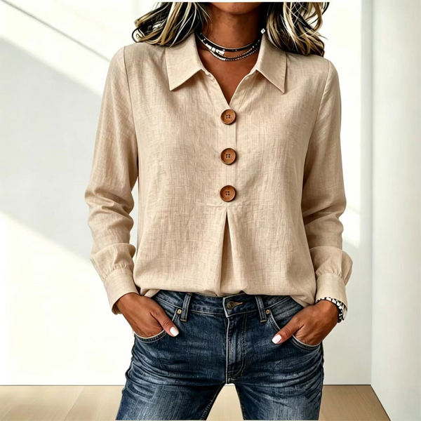 Blouse femme à col classique et boutons décoratifs 2