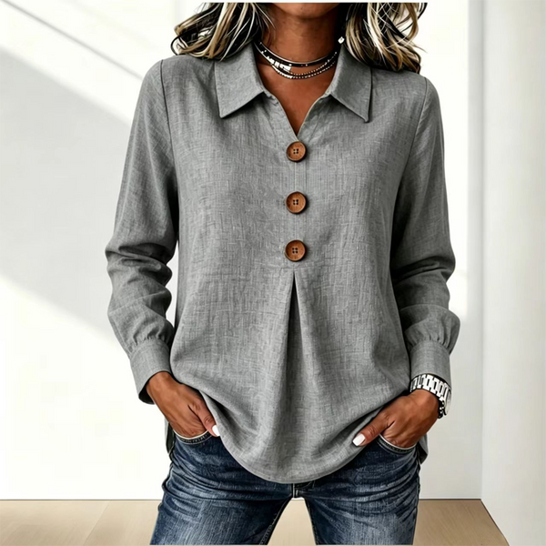 Blouse femme à col classique et boutons décoratifs 8