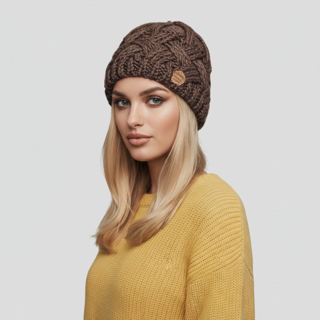 Bonnet en grosse maille torsadée 8