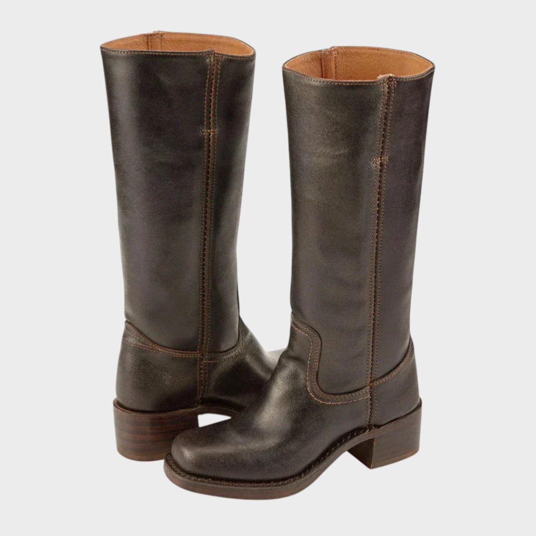 Bottes cavalières en cuir femme à talon bloc 1