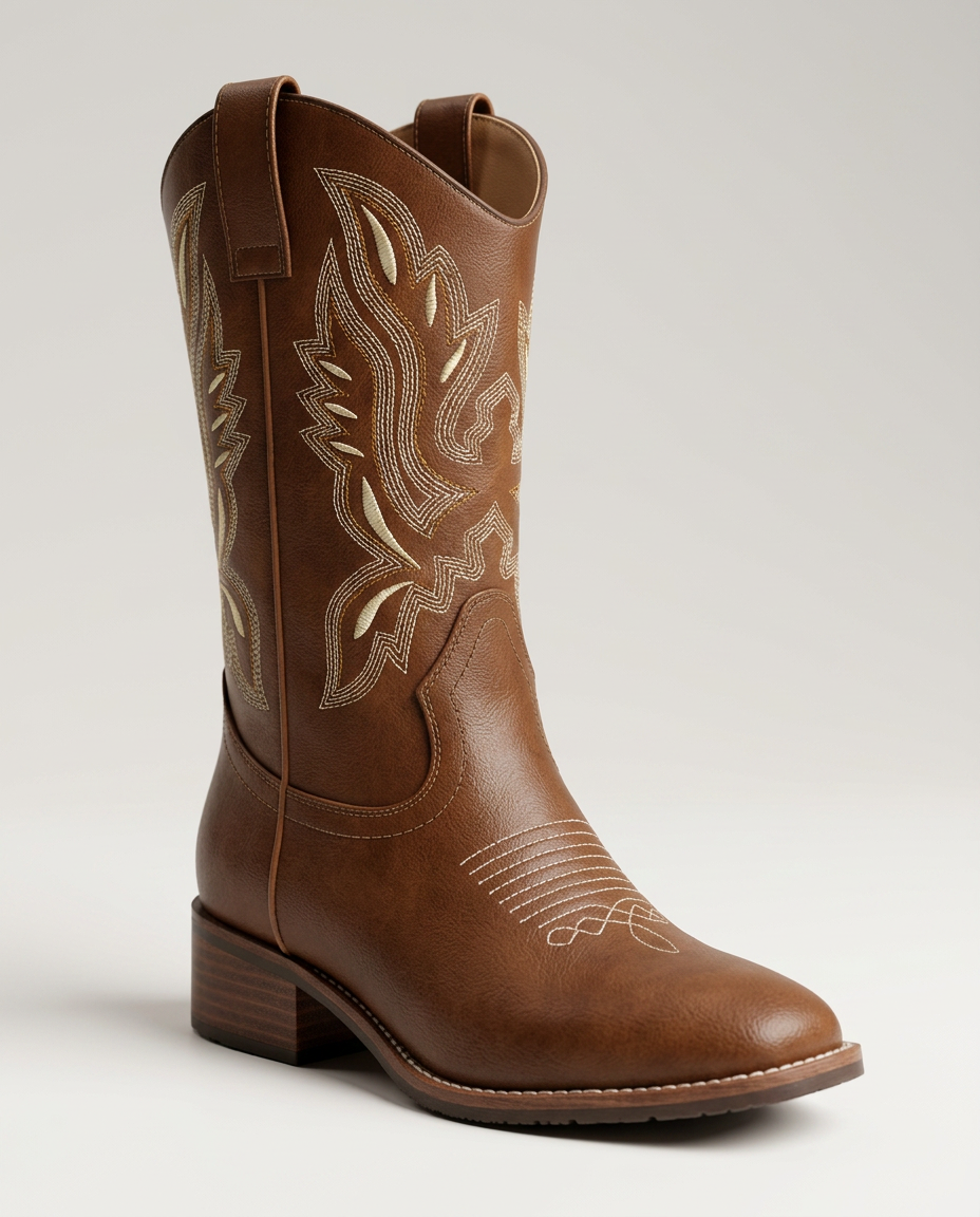 Bottes cowboy femme hautes brodées à bout pointu en simili cuir 1