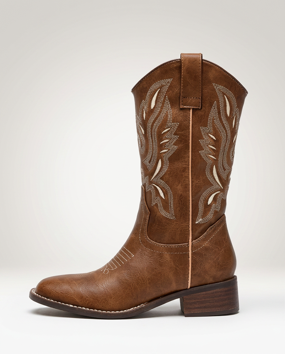 Bottes cowboy femme hautes brodées à bout pointu en simili cuir 3