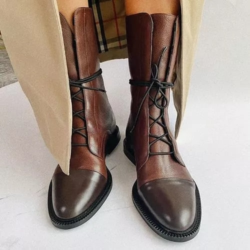 Bottes en cuir femme à lacets mi-mollet à talon bas 2
