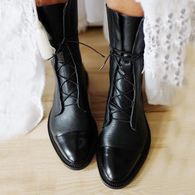 Bottes en cuir femme à lacets mi-mollet à talon bas 3