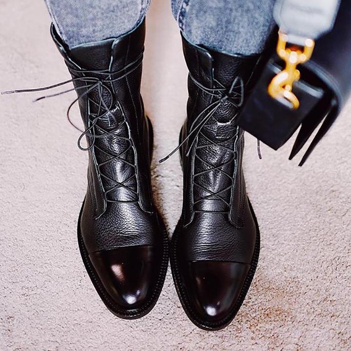 Bottes en cuir femme à lacets mi-mollet à talon bas 6