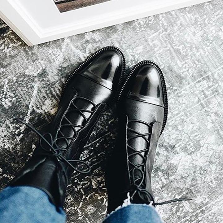 Bottes en cuir femme à lacets mi-mollet à talon bas 9