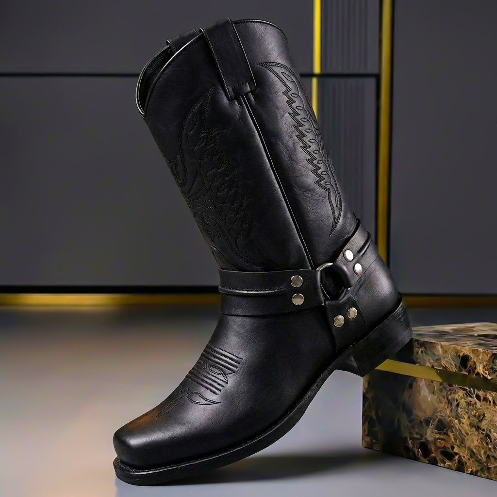Bottes en cuir homme mi-mollet à bout carré style western 2
