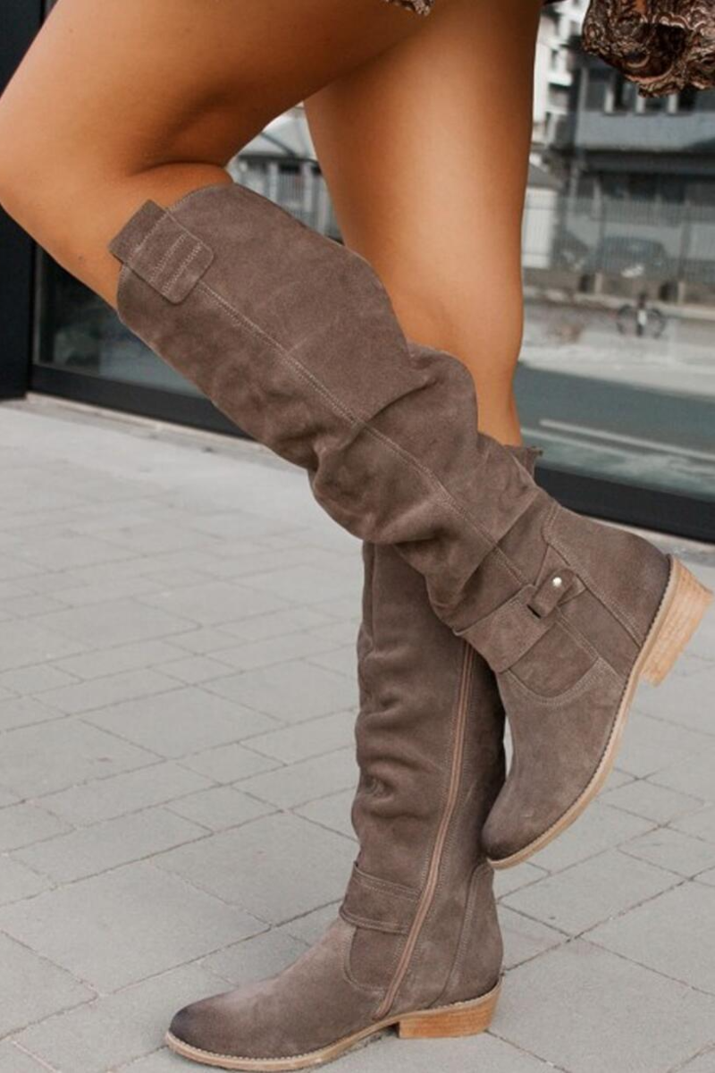 Bottes hautes femme à tige froncée, talon carré bas et fermeture éclair latérale 5