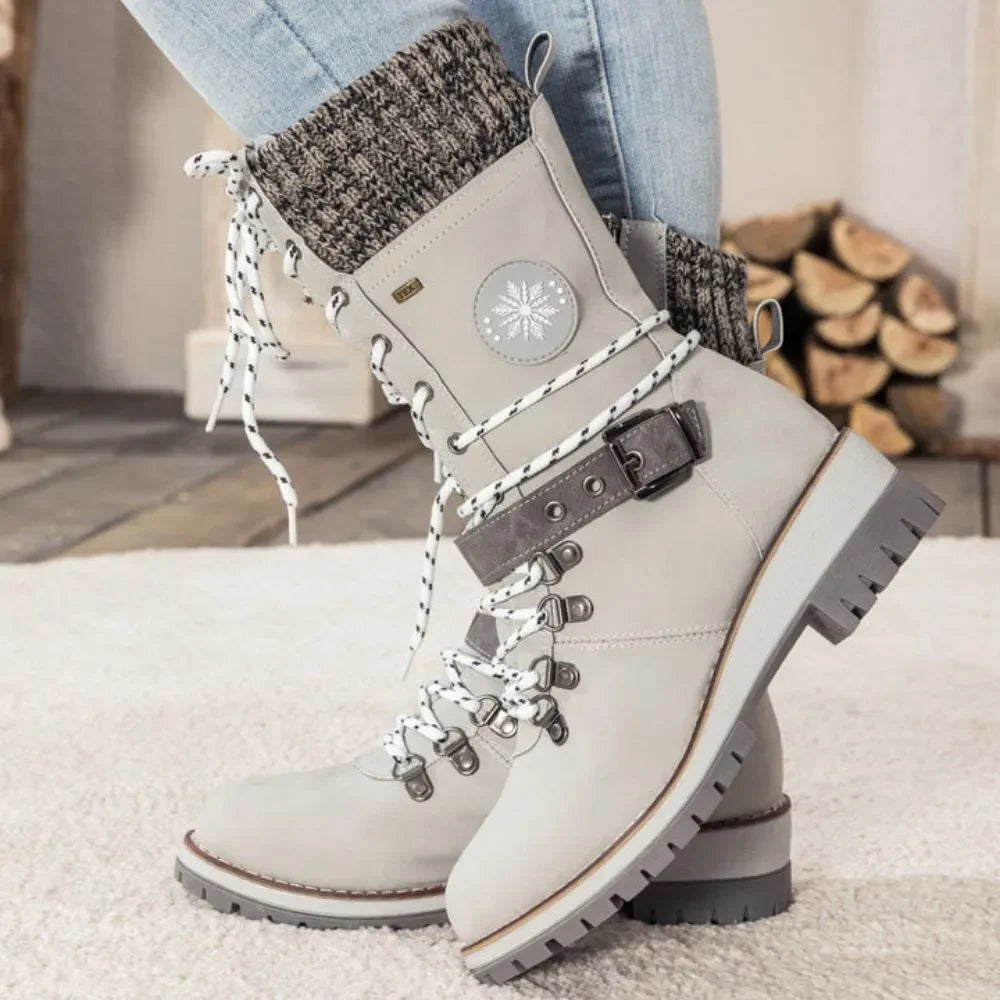 Bottes hautes femme d'hiver à lacets et boucle avec semelle antidérapante et bord en maille 14