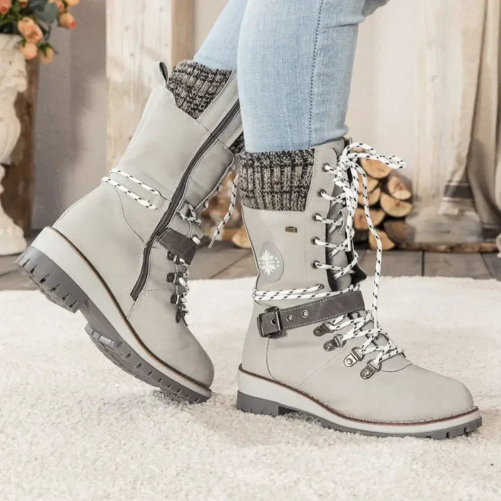 Bottes hautes femme d'hiver à lacets et boucle avec semelle antidérapante et bord en maille 2