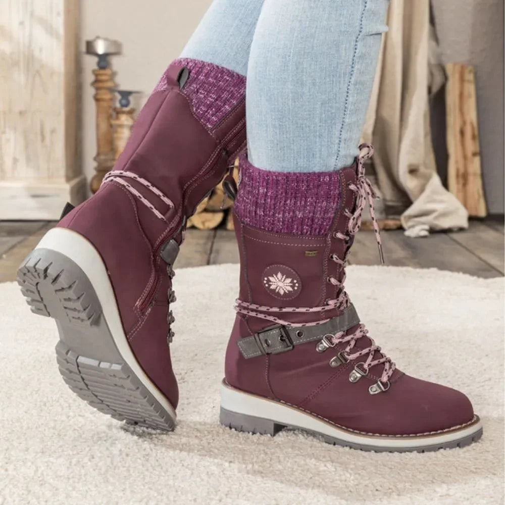 Bottes hautes femme d'hiver à lacets et boucle avec semelle antidérapante et bord en maille 4