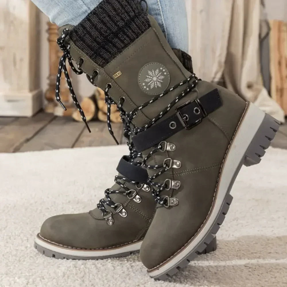 Bottes hautes femme d'hiver à lacets et boucle avec semelle antidérapante et bord en maille 5