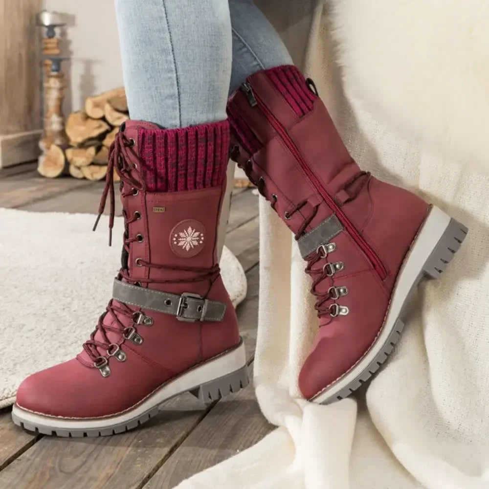 Bottes hautes femme d'hiver à lacets et boucle avec semelle antidérapante et bord en maille 6