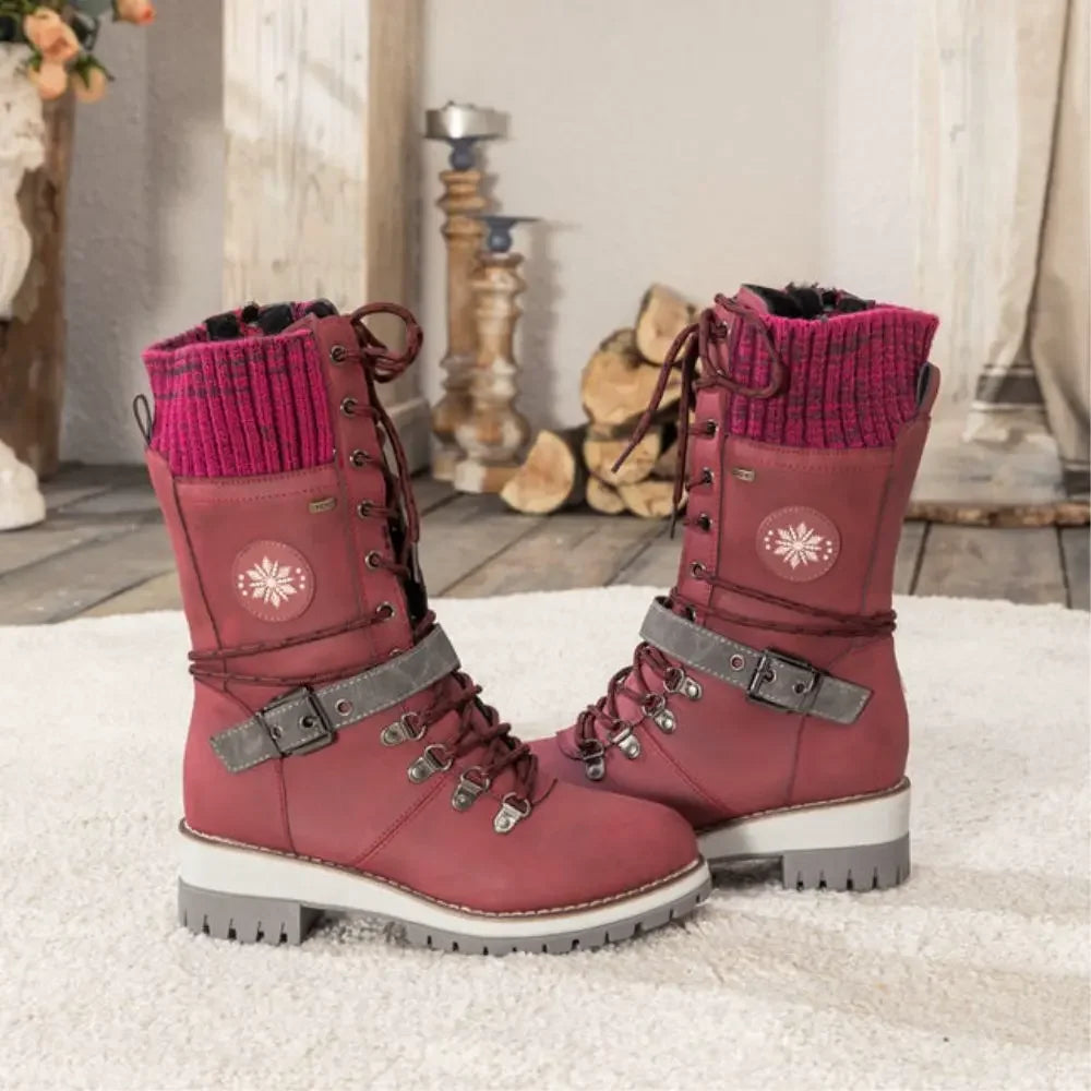 Bottes hautes femme d'hiver à lacets et boucle avec semelle antidérapante et bord en maille 9