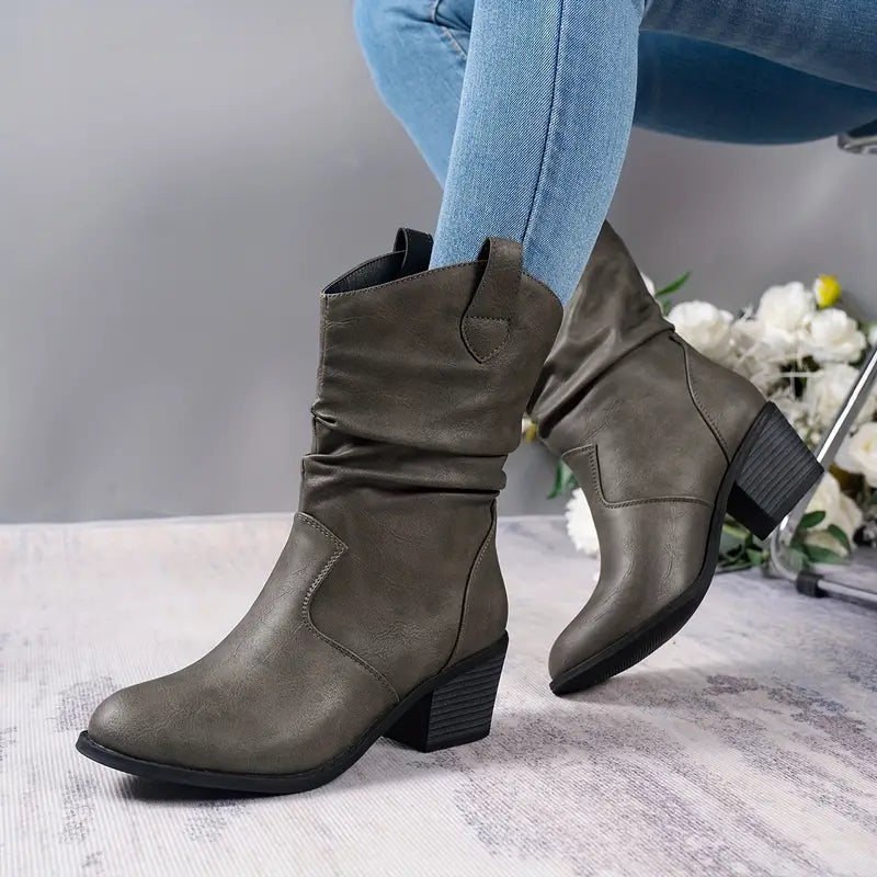 Bottes western femme à talon bloc, bout amande et surpiqûres 2