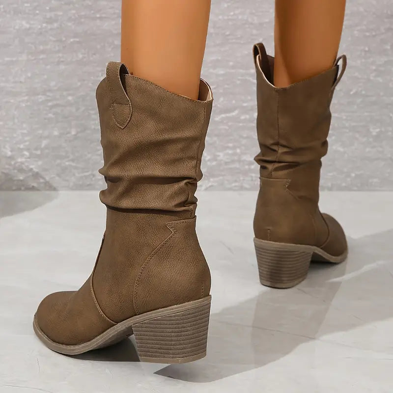 Bottes western femme à talon bloc, bout amande et surpiqûres 3
