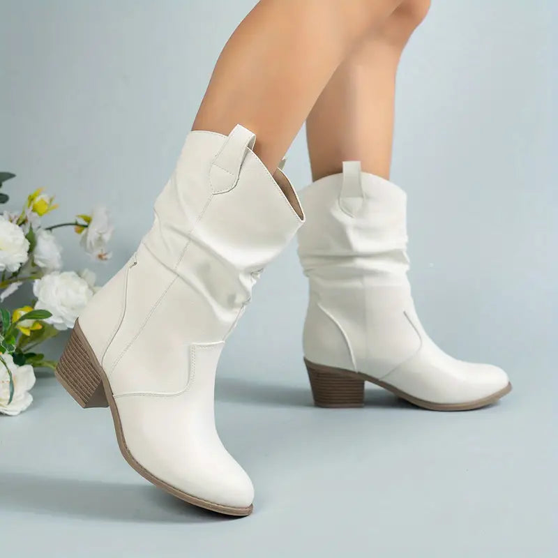 Bottes western femme à talon bloc, bout amande et surpiqûres 4