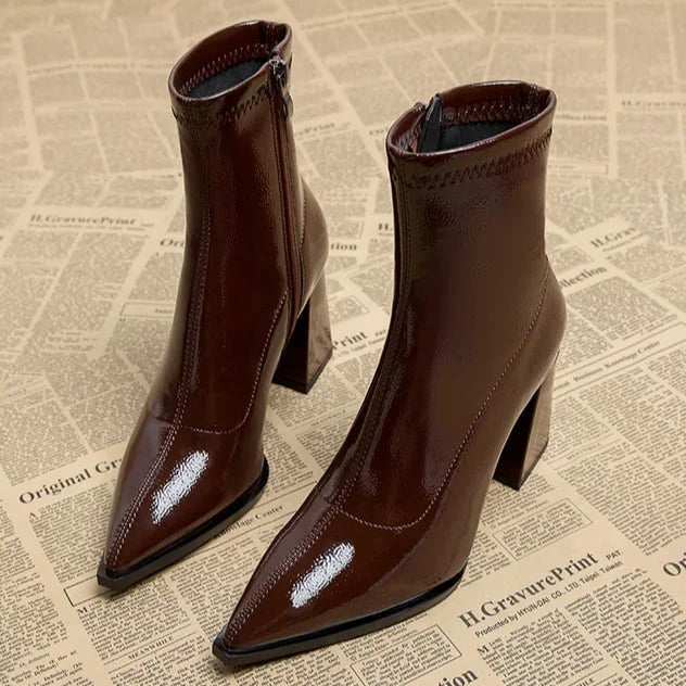 Bottines à talon femme à bout pointu, talon bloc et fermeture éclair 2