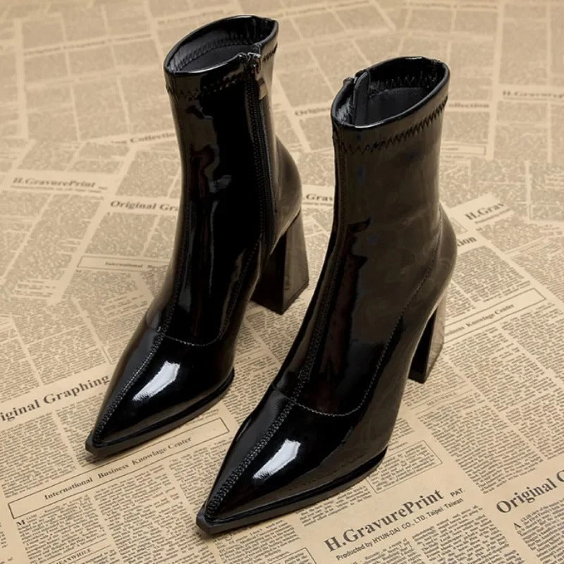 Bottines à talon femme à bout pointu, talon bloc et fermeture éclair 3