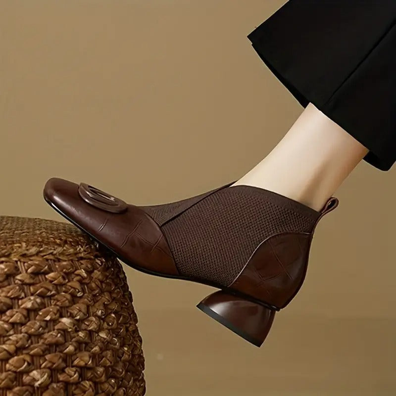 Bottines confort femme en cuir à bout carré et maille extensible 1