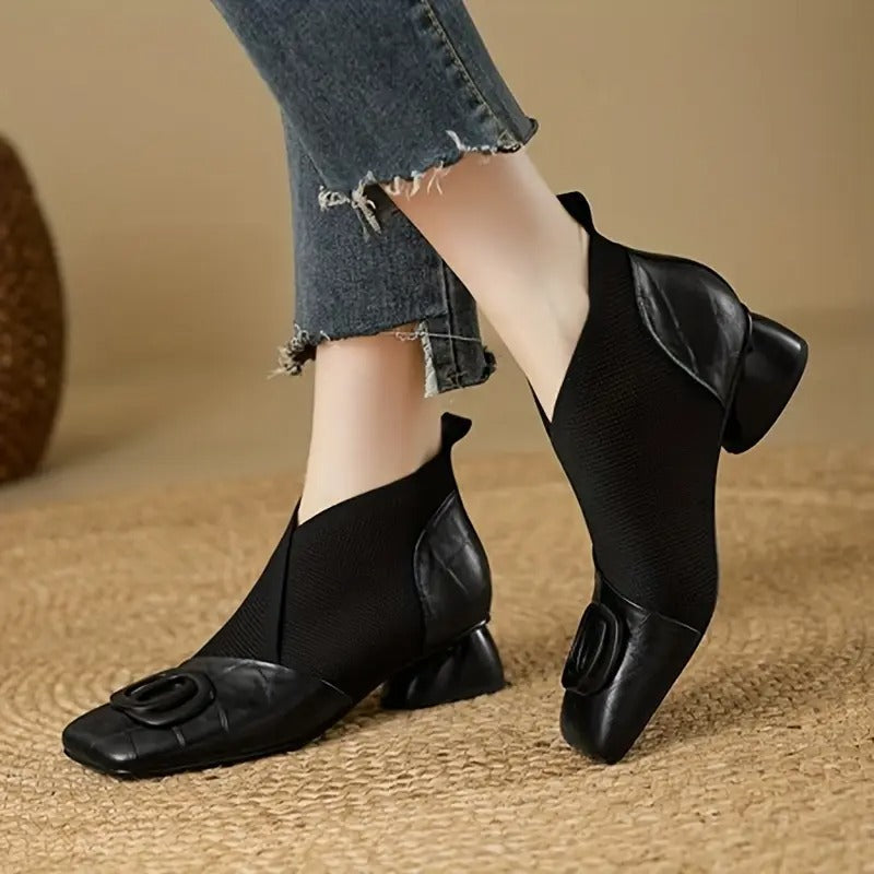 Bottines confort femme en cuir à bout carré et maille extensible 2